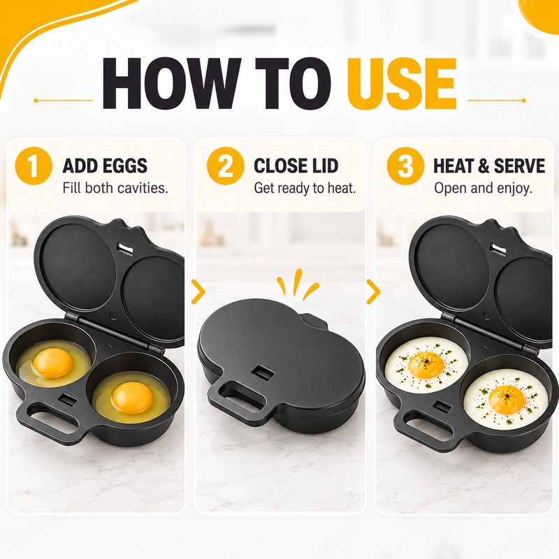 Dual-Cavity Microwave Egg Cooker for Quick Meals – Food-Grade Plastic