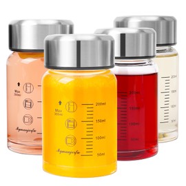 Glass Juice Bottles 4 Pack 10 oz - Wide Mouth Glass Water Bottles with Lids - for Juicing, Smoothies, Milk, Protein, BPA Free, Reusable, Stainless Steel Lids, Leak Proof, Shaker bottle (10oz/300ml)