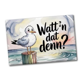 Seagull Watercolour Souvenir Magnet Watt'n Dat Denn? Funny Souvenir Magnet with Maritime Saying