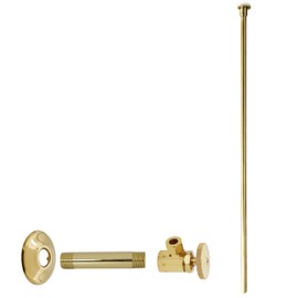 Westbrass Flat Head Toilet Kit with Round Handles, 1/2" IPS x 3/8" OD x 20", Polished Brass, D103KFH-01