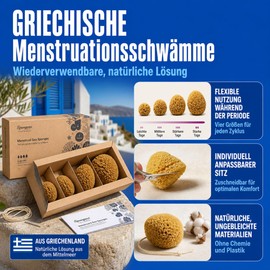Menstrual Sponges "Natural" Pack of 4 with Needle and Thread Approx. 4-9 cm Large & Cut to Size Menstrual Sponges - Ecological Reusable Alternative to Sanitary Pads and Tampons ARISTOS