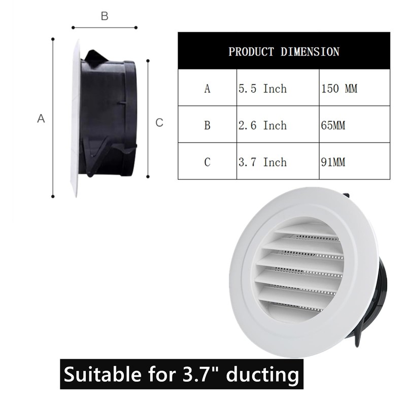 ToppYuanZea 8 Pack Round Air Vent, 4 Inch ABS Louver