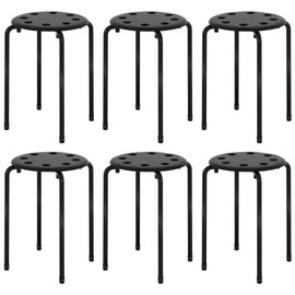 VECELO Stacking Stools Set of 6, 17.7 Inch Standard Height, Portable Plastic Colourful Decoration Stools for School Classroom and Office, No Assembly Required, Black