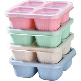 4 Pack Snack Box Containers, Reusable Divided Food Storage Containers with Lids, Lunch Boxs Meal Prep Containers for School Work Travel, 4 Colors