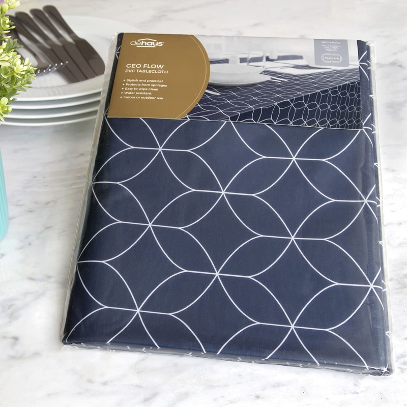 Dehaus® Wipe Clean Table Cloth - Navy Geo Flow -