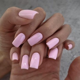 AkiliBIELY Square Press on Nails Short Medium Pink Fake Nails Acrylic Gel Glue on Nails Cute Fantasy Stick on Nails For Women False Nails Classy Aesthetic Wedding Birthday