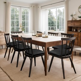 YUEANG Waterproof PU Leather Seat Covers for Dining Room Chairs, Stretch Dining Chair Slipcovers, Kitchen Chair Seat Covers Set of 6, Non-Slip & Washable (Black)