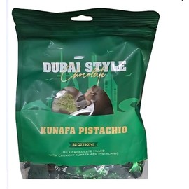Dubai Style Chocholate Kunafa Pistachio - Luxury Rich Milk Chocolate, Individually Wrapped Fresh 32oz (32 oz, Dubai Style)