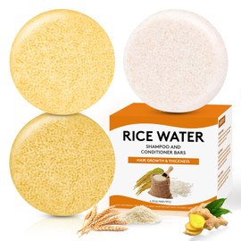 Pubpok Rice Water Shampoo Bars and Conditioner Set for Hair Growth, Ginger Shampoo Bar for Anti-Hair Loss, Strengthening & Nourishing Soap Bar, PH Balanced, Paraben Free & Silicone Free