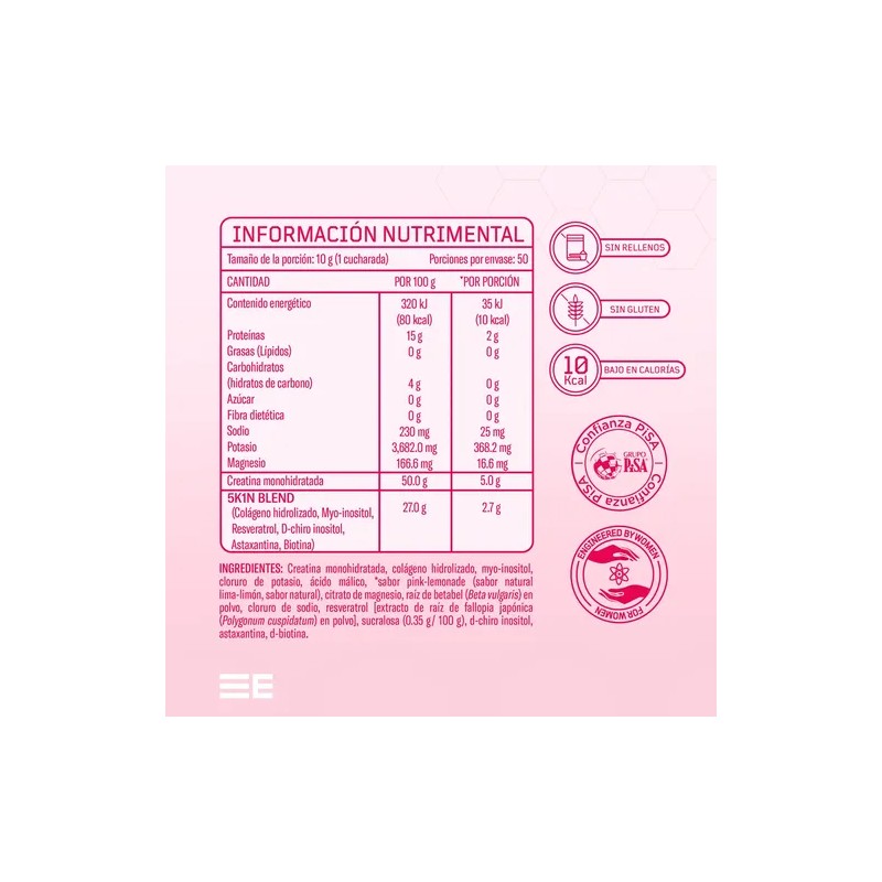 Elemental Creatina Monohidratada Plus Para Mujer Sabor Pink
