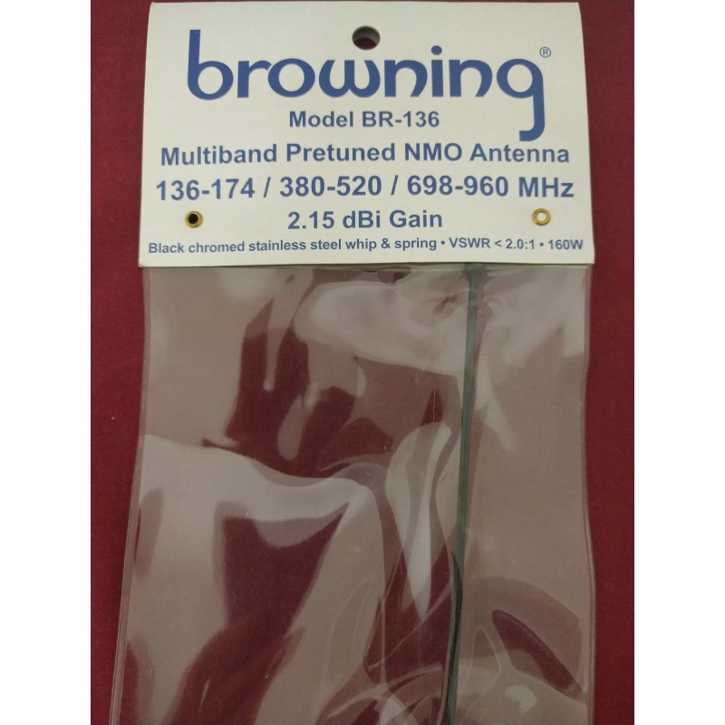 BROWNING MODEL BR-136 MULTIBAND PRETUNED NMO ANTENNA 136-174/380-52
