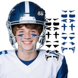 48Pairs 2 Colors Black Blue Sports Eye Black Temporary Tattoos, Smudgeproof EyeBlack Sticker for Football Baseball Softball Lacrosse Themed Birthday Party Supplies