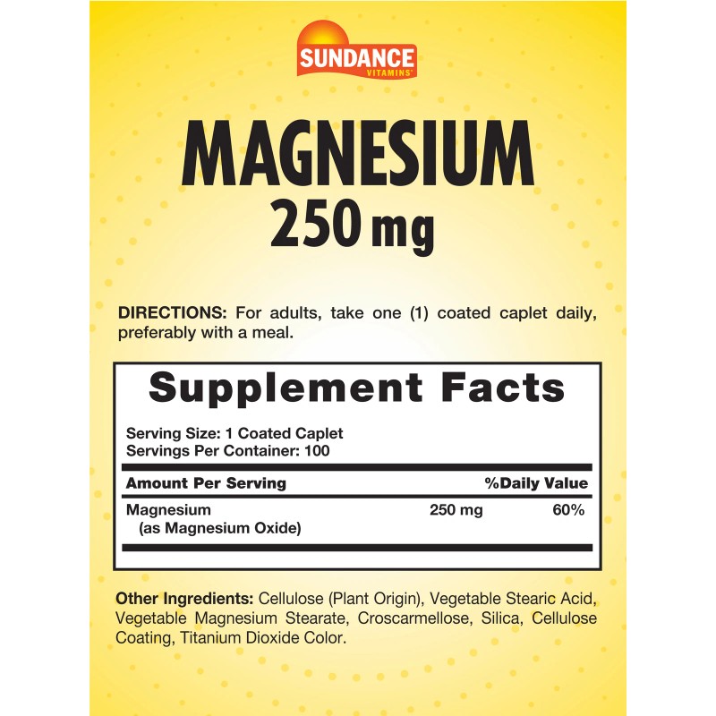 Sundance Magnesium 250mg | 100 Caplets | Vegetarian | Non-GMO