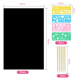 Vicloon Rainbow Scratch Art, 50Pcs Black Magic Scratch Art Notes Painting Boards Arts and Crafts for Kids with 4 Stencils 5 Wooden Stylus Birthday Gifts DIY Party Gift(13 * 19CM)