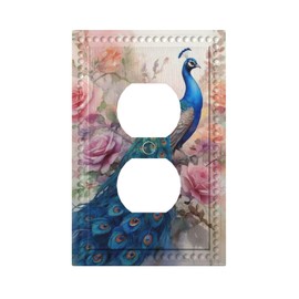 HLCoChTDecorative Art Light Switch Covers Peacock Amidst a Blush of Roses 1 Gang Single Duplex Outlet Wall Plate Switchplate Electrical Faceplate