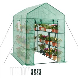 High Strength PE Cover Zipper Door Steel Frame Walk-in Greenhouse with Shelves 54 X 81.1 X 77.2 in Garden Greenhouse & RoomDefault: Default