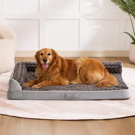 Aeroluxe Dog Bed Large Sized Dogs, XL Orthopedic Dog Bed for Large Dogs, Waterproof Pet Bed with Washable Removable Cover, L-Shaped Pet Couch with Portable Handle 42"x30"x7.5", Grey