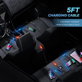 LENCENT 5 USB Ports Auto Ladegerät Zigarettenanzünder Netzadapter 31W(Max) 3 USB-A & 2 Typ-C USB Anschlüße für Vorder- und Rücksitz Passagier mit Verlängerung 1,5M Kabel