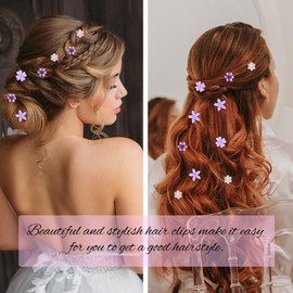 NATOSU 20 Pieces Mini Flower Hair Clips - Cute Rhinestone Hair Pins, Small Decorative Wedding Hair Clips, White Flower Bridal Hair Accessories for Girls (Purple)