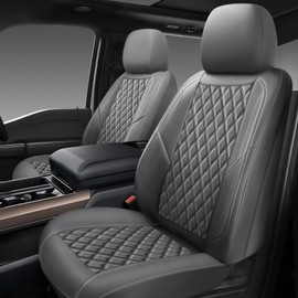 GEEYONTEK Premium Leather Car Seat Covers Front Pair,Universal Fit for Cars,Trucks&SUVs,Waterproof Car Seat Cushion,Full Coverage Car Seat Protector with 2 Seats,Grey