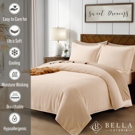 Bella Coterie Luxury Bamboo Viscose King Size Duvet Cover Set | 100% Organically Grown | Corner Ties | Ultra Soft | Cooling | Two Pillow Shams | 106 x 94 | No Insert [Champagne]