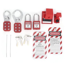 Lockout Tagout Kit Safety Lockout Padlocks Loto Hasps Electrical Safety Toolbox Kit for 18 mm/0.7 in 42 mm/1.7 in Circuit Breaker 15 Pieces