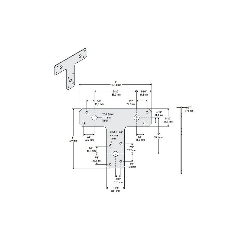 National Hardware N266-471 1161BC T Plates in Black finish,6" x
