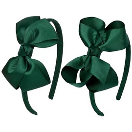 2 PCS 4" Dark Green Bow Headband Grosgrain Ribbon Hair Bows for Toddlers Hair Band Accessories for Little Girls Kids Set of 2 -Dark Green