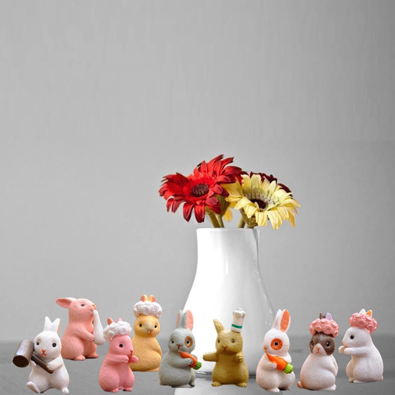 12 pieces mini rabbit figures, miniature landscape rabbits, miniature rabbits,
