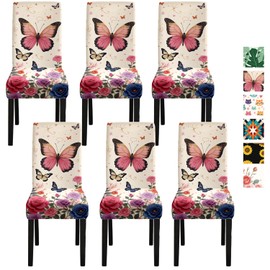 THISFIND DreamWings Butterfly Chair Covers - Pink Floral Print Elastic Slipcovers, Boho Decor for Living Room, Thick Fabric Pet Hair Resistant
