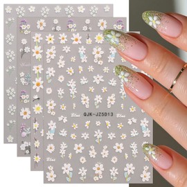 JMEOWIO 3D Nagelsticker Blumen Nail Art Sticker Selbstklebend Nagelaufkleber 5D Stereoskopisch Sommer Frühling Blumen Dekoration Nageldesign Zubehör 4 Blatt