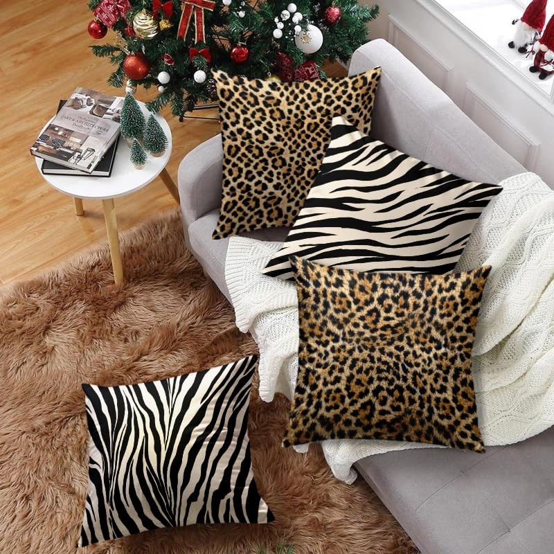 Sagielio Animal Print Throw Pillow Covers 18x18 Set of 4,