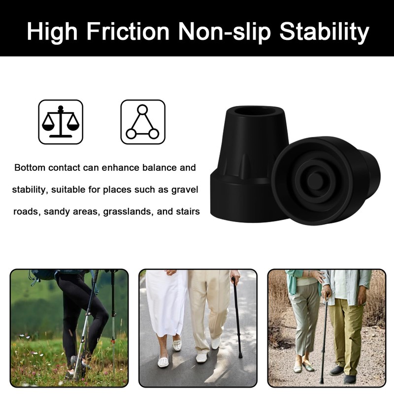 4 Pack Replacement Rubber Cane Tips 3/4 Inch Heavy Duty