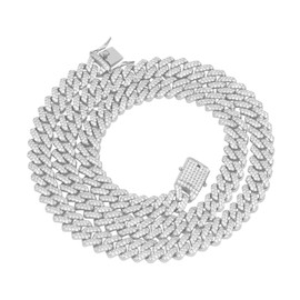 TRIPOD JEWELRY 12mm White Gold Diamond Prong Iced Out Cuban Link Chain/Bracelet - Hip Hop Miami Cuban Link Choker CZ Diamond Prong Link Choker for Men (White Gold 12mm, 22)