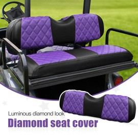 NOKINS Golf Cart Seat Covers Fit Club Car Precedent/DS/EZGO RXV/TXT/Yamaha Drive Aftermarket Standard Rear Seat Cushion, No Stapler, Multiple Colors&Breathable (Purple&Black)