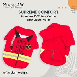 Parisian Pet Dog Shirt - Embroidered Dog Fireman Costume - 100% Cotton & Polyester Pet Clothes - Sleeved Pet Dog t Shirt - Red Dog Costume for Large Dogs L