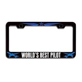 Makoroni WORLD’S BEST PILOT Aviation License Plate Frame, License Tag Holder