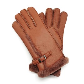 YISEVEN Women's Winter Sheepskin Shearling Leather Gloves Wool Lined Furry Cuffs Merino Thick Mittens Soft Warm Fur Lining for Cold Weather Driving Work Gifts, Brown Medium