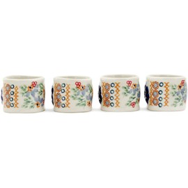 Polish Pottery Set of 4 Napkin Rings (Summer Bouquet Theme) Signature UNIKAT + Certificate of Authenticity