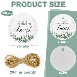 YAANBUNB Pack of 200 Thank You Gift Tags Paper 5 cm Round Labels White Thank You Signs Pendant Gifts Tags with String for DIY Wedding Baby Shower