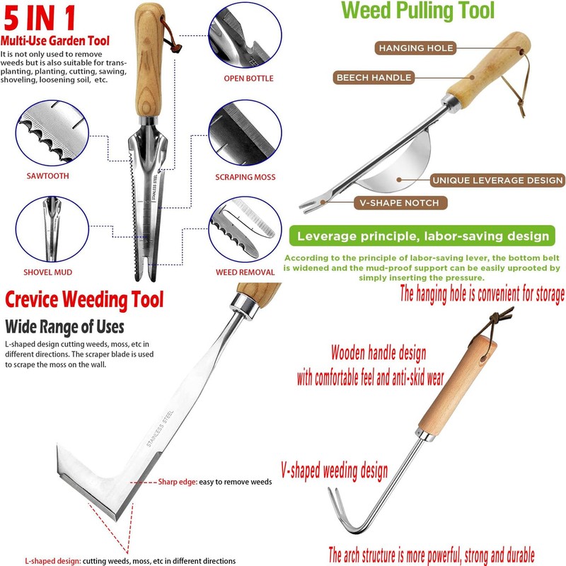 Gardening Manual Weeder Tool Set, 4 Pcs Stainless Steel Crack