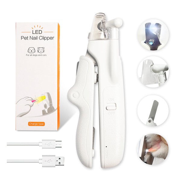 Dog Nail Trimmers, Rechargeable Cat Nail Clipper with Ultra Bright