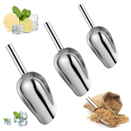 3 Piece Ice Scoop Set, Stainless Steel Weighing Scoop, Flour Scoop, Food Scoop for Bar, Kitchen, Buffet, Party, High Quality and Dishwasher Safe
