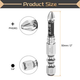 sourcing map 2pcs #2 Anti Slip Phillips Impact Screwdriver Bit PH2 1/4" Hex Shank 2" (50mm) Magnetic Cross Head Drill Bits Chrome Plated S2 Steel Screw Driver Power Electric Tools