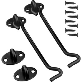 2 Pack Hook and Eye Latch Black 152mm(6") Cabin Hooks and Eye Metal Door Hook Latch Heavy Duty Cabinet Latches for Door Gate Window Closet Shed