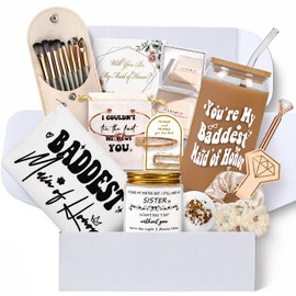 Maid of Honor proposal gifts for will you be my Maid of Honor? box–Wedding Complete Baddest MOH Set:16oz Tumbler,Scented Candle Makeup Bag, Bath Bomb, Hair Clips
