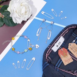 arricraft About 200 Pcs 4-Size Safety Pins, White Spray Painted Safety Pins, Sewing Accessories Kit for Clothes Crafts Sewing Jewelry Making, 0.75"/19mm - 1.77"/45mm