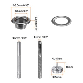 QUARKZMAN 100 Pieces Eyelet Tool Set 5mm Copper Eyelet Grommets Set with Hole Hollow Punch Tool Eyelet Tool for Clothing Leather Fabric Belt Black