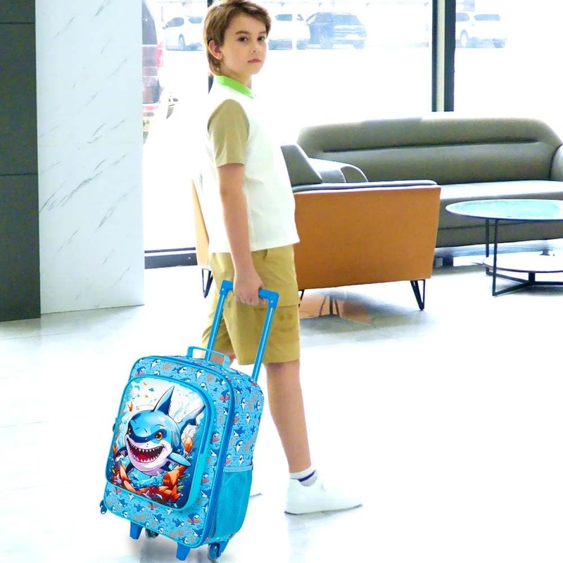 WZLVO Kids Luggage for Boys, Cool Shark Suitcase Rolling with