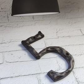 BetLight Cast Iron House Numbers-5 Inch Rustic Address Number- Solid & Heavy Duty/Easy Install with Matching Screws-Number 5